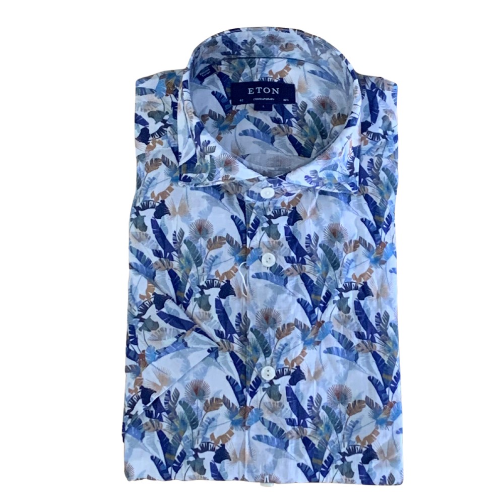 ETON Big Leaf Linen Short Sleeve Shirt Contemporary Fit