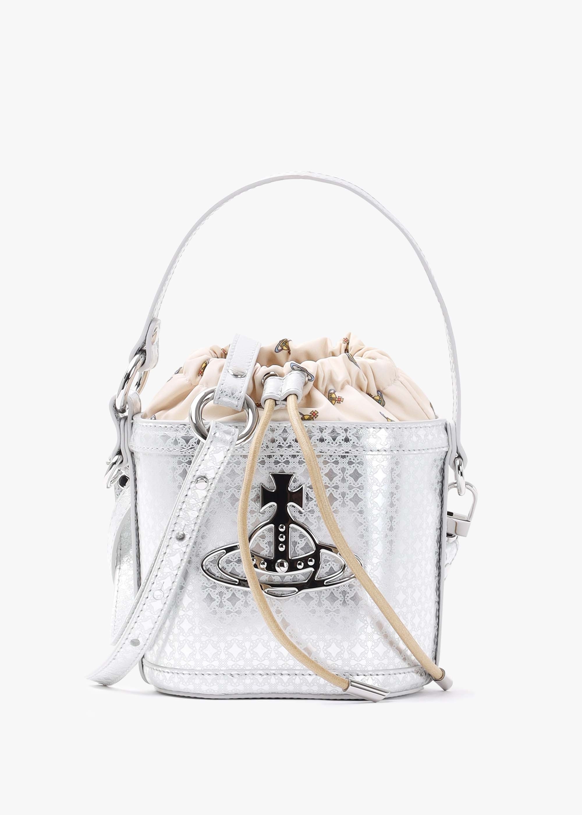 Vivienne Westwood  Womens Daisy Leather Drawstring Bucket Bag In Silver