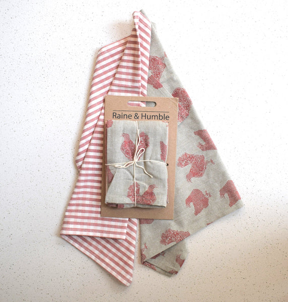 Raine And Humble Raine & Humble Set Of 2 Tea Towels - Gingham & Henrietta, Fig Pink