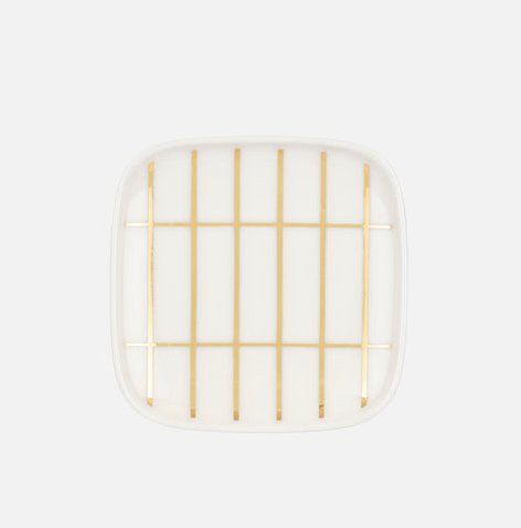Marimekko piattino quadrato piccolo bianco oro 