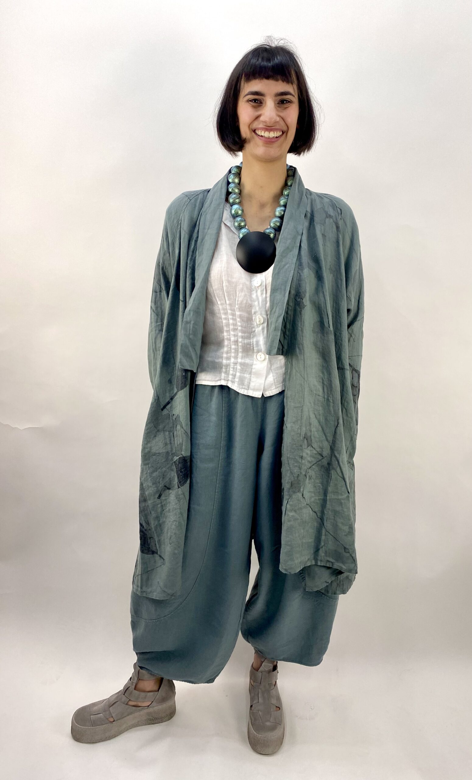 Grizas Sage Green Linen Jacket with Print