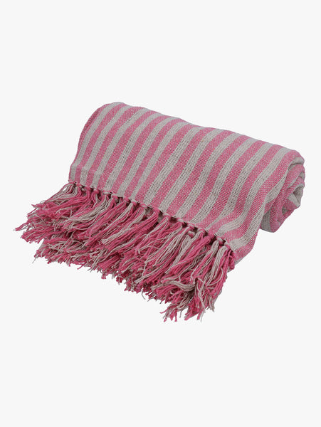 Gisela Graham Pink Woven Stripe Cotton Throw