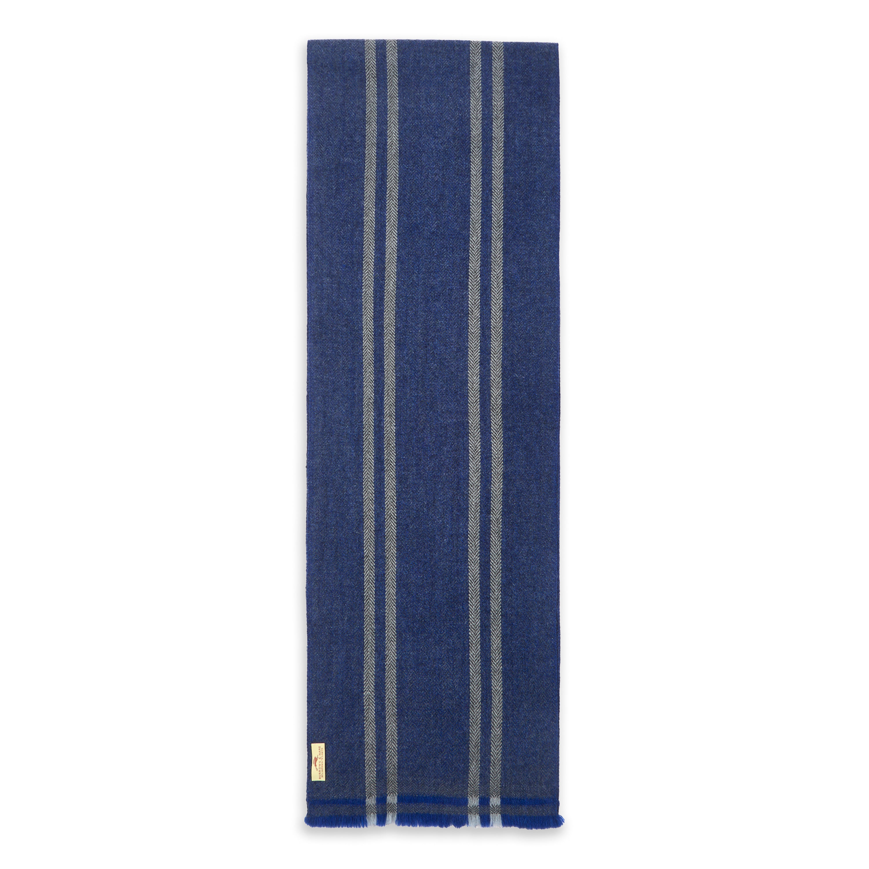 Burrows & Hare  Cashmere & Merino Wool Scarf - Blue & Grey Stripe