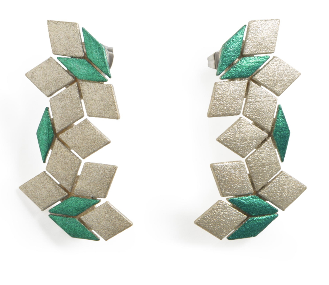 Maison 203 3D printed White Gold / Emerald No 5 Metallic Bicolor Penrose Earrings
