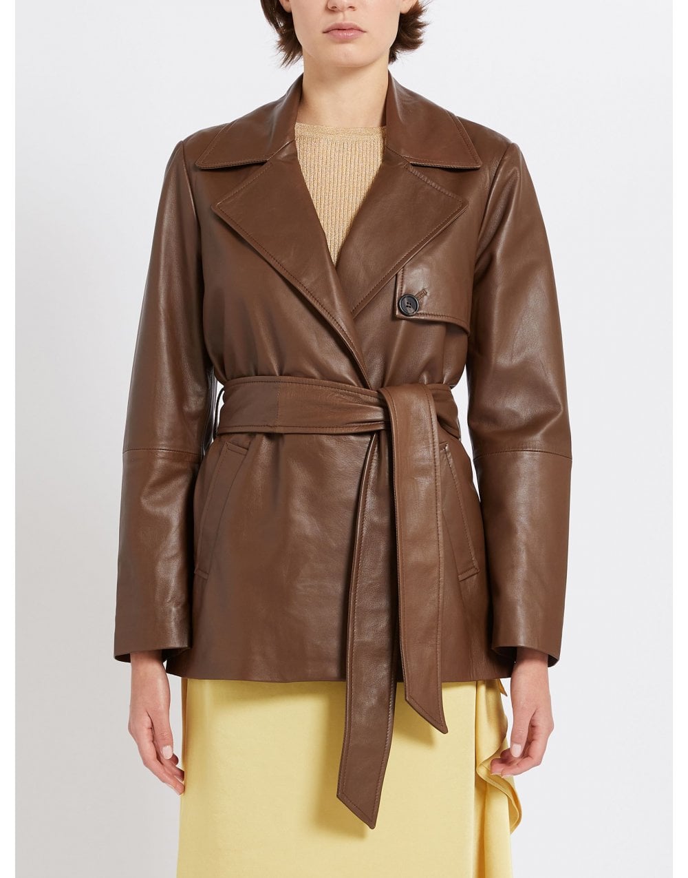 Marella Marella Garbata Leather Jacket Size: 14, Col: Brown