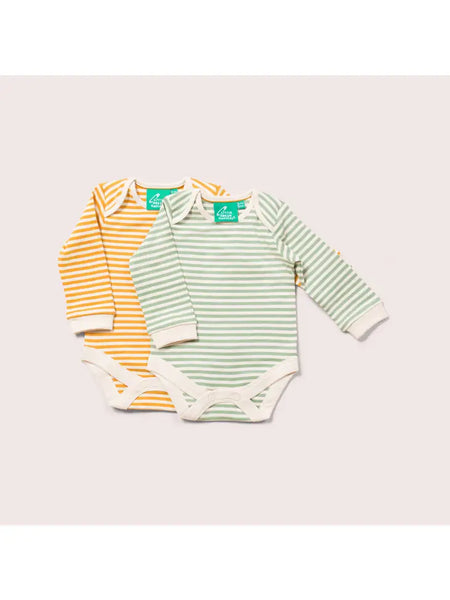 Little Green Radicals : Golden & Green Striped Organic Baby Bodysuit Set - 2 Pack