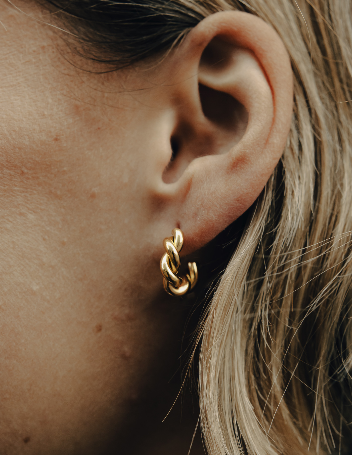 Nordic Muse Gold Ridge Twist Hoop Earrings, 18k Tarnish-Free Waterproof Gold 