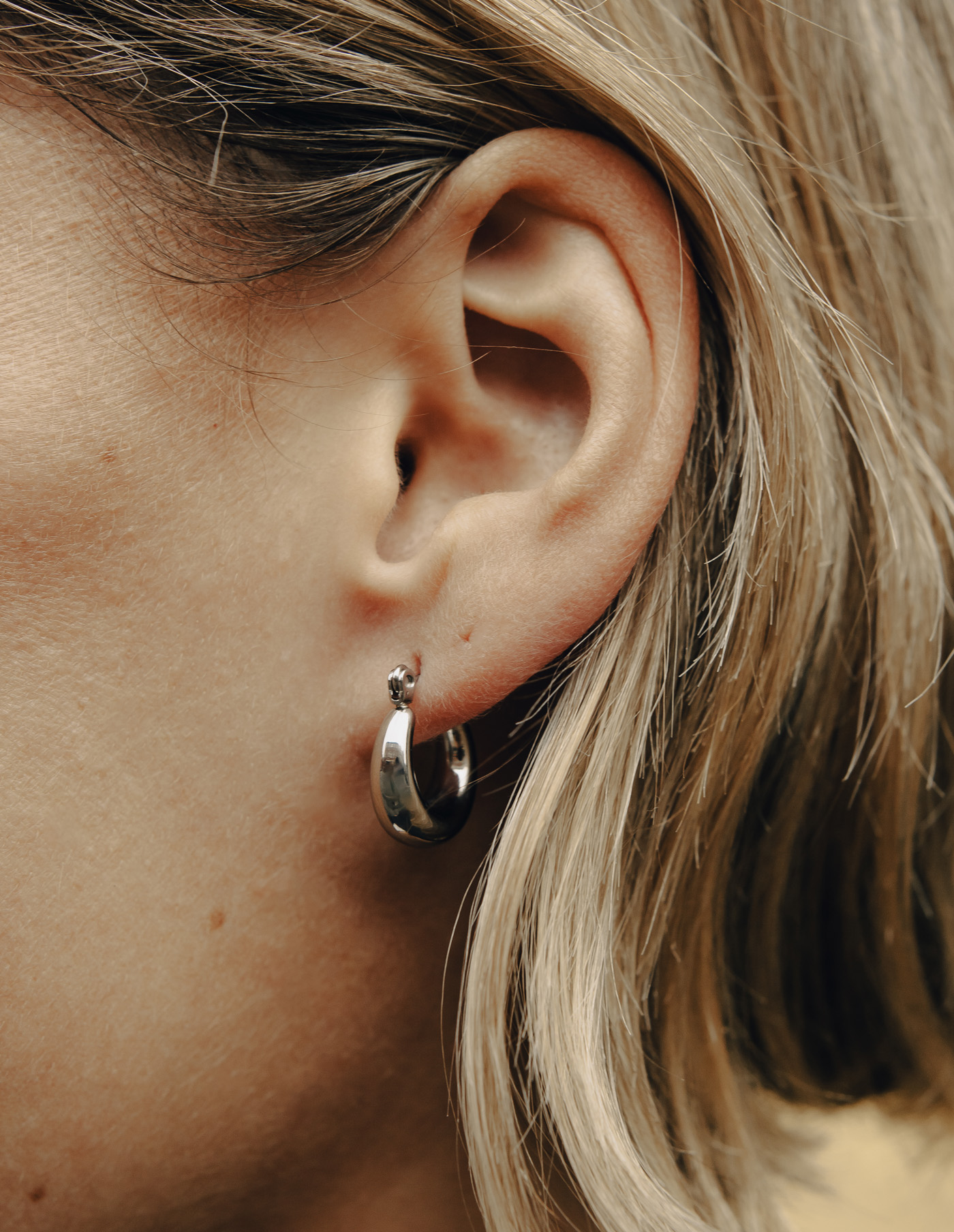 Nordic Muse Silver Mini Crescent Hoop Earrings, Waterproof