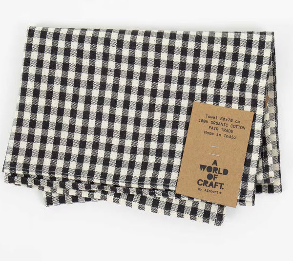 Afroart Tea Towel 50x70 | Eco Gingham Black + Off-white Small Check