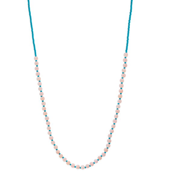 HN Pink Mashan Jade & Baby Blue Beaded Necklace