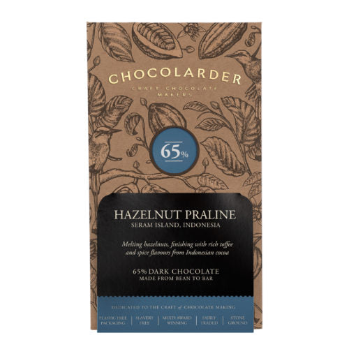 Chocolarder Hazelnut Praline 65% Dark Chocolate Bar
