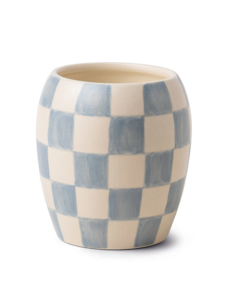 Paddywax Checkmate Checkered Porcelain Candle 311g - Light Blue - Cotton & Teak