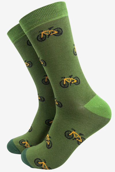 Miss Shorthair Sock Talk - Men's Bamboo Socks | Green & Yellow Cycling Mountain Bike
