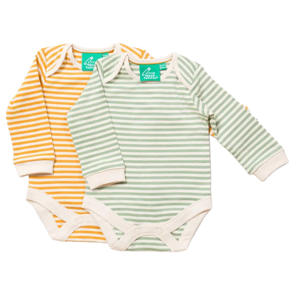 Little Green Radicals Baby Bodysuit Set Of 2 Organic Cotton Gold Green Stripe