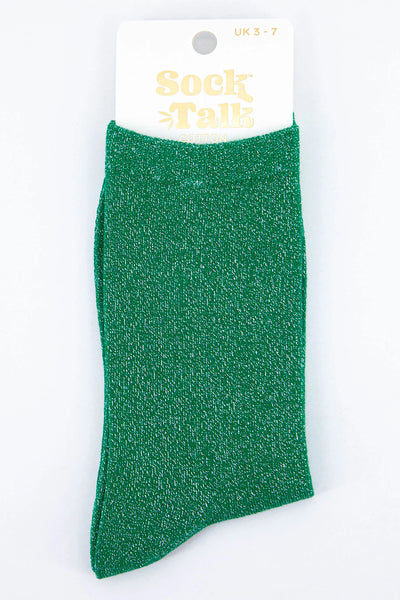 Miss Shorthair Green Cotton Glitter Ankle Socks