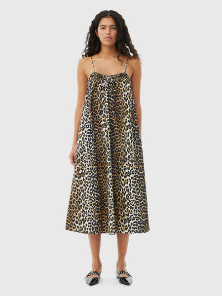 Ganni Leopard Midi Strap Dress