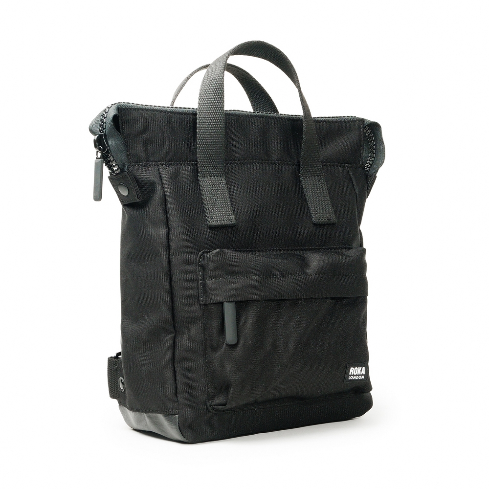 ROKA Roka London Back Pack Rucksack Bantry B Small Recycled Repurposed Sustainable Canvas In All Black