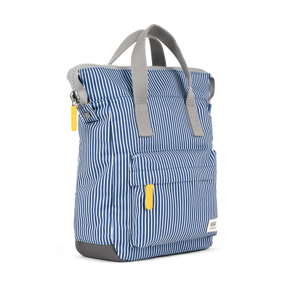 ROKA Roka London Back Pack Rucksack Bantry B Small Recycled Repurposed Sustainable Canvas In Hickory Stripe