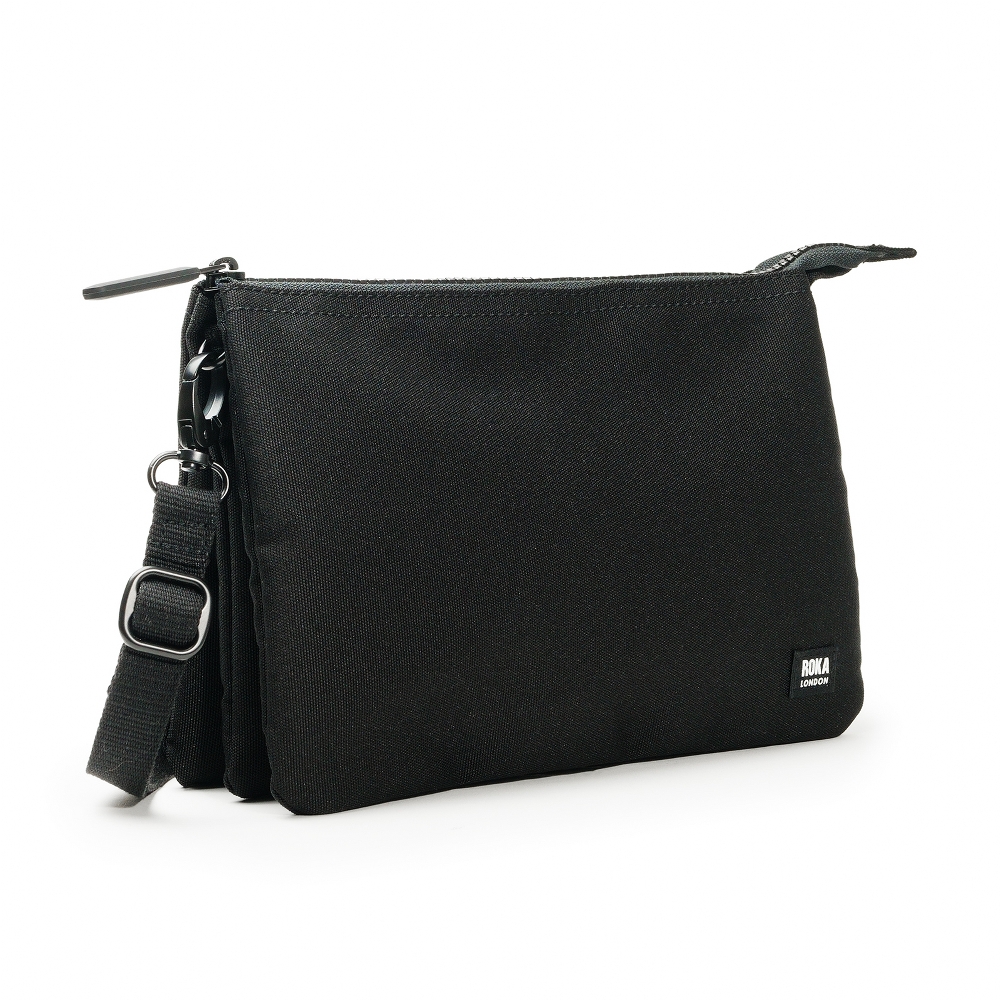 ROKA Roka London Cross Body Shoulder Bag Carnaby Xl Recycled Repurposed Sustainable Canvas In All Black