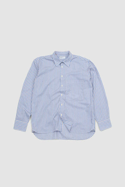 Universal Works Square Pocket Shirt Blue/orange Busy Stripe Cotton