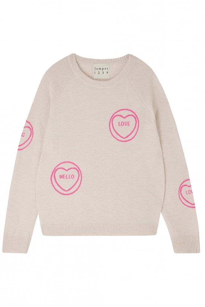 Jumper 1234 All Over Heart Sweat In Oatmeal