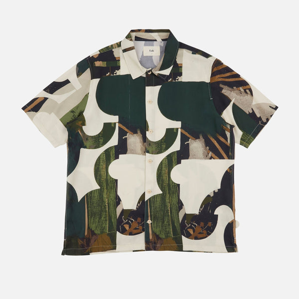 Folk Gabe Shirt Cutout Print Multi Olive