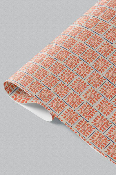 The Hatched Line Carrot Fringed Wrapping Paper
