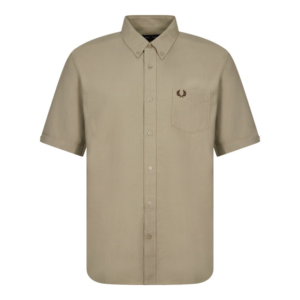 Fred Perry Short Sleeved Oxford Shirt - Warm Grey