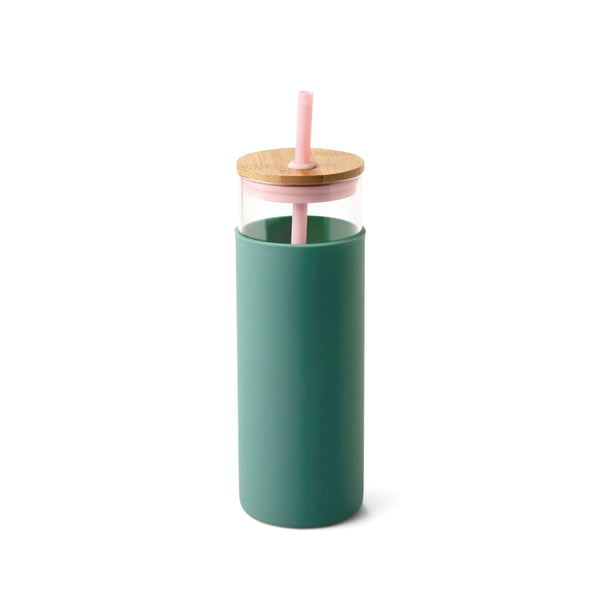 Designworks Ink Glass Tumbler with Straw - Pink & Hunter Green