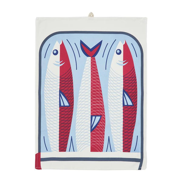 Distinctly Living Red, White And Blue Fish Tea Towel