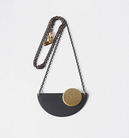 BRASS + BOLD Black Crescent & Brass Disc Necklace