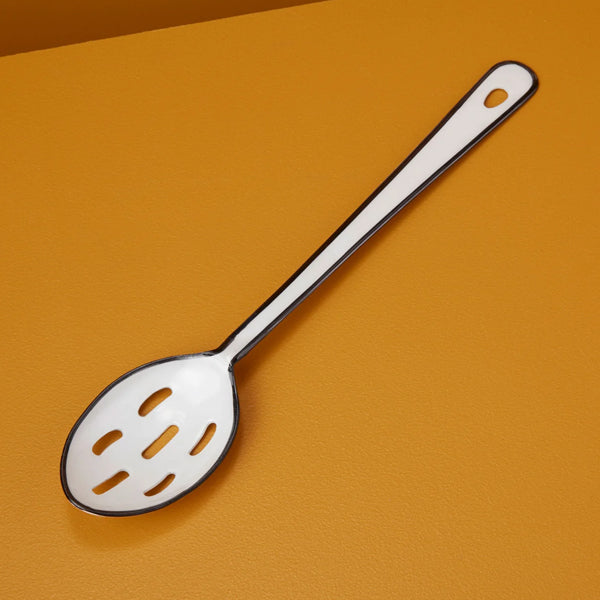 TUSKcollection Harlow Slotted Spoon Black And White Enamel