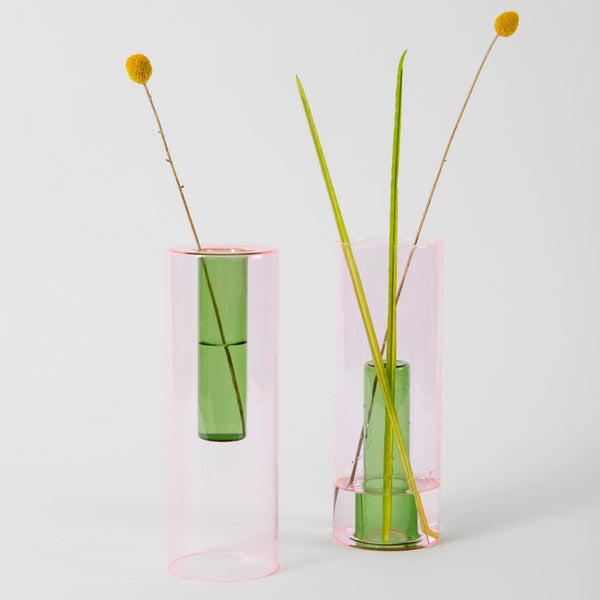 Block Design - Reversible Glass Vase - Large - Pink / Green