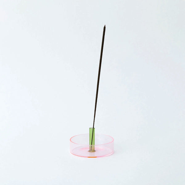 Block Design - Duo Tone Glass Incense Holder - Pink / Green