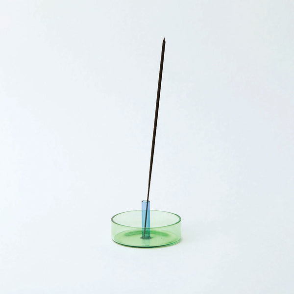 Block Design - Duo Tone Glass Incense Holder - Green / Blue