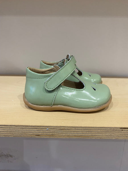 Petasil Tia Patent T-Bar Girls Shoes - Sage Green