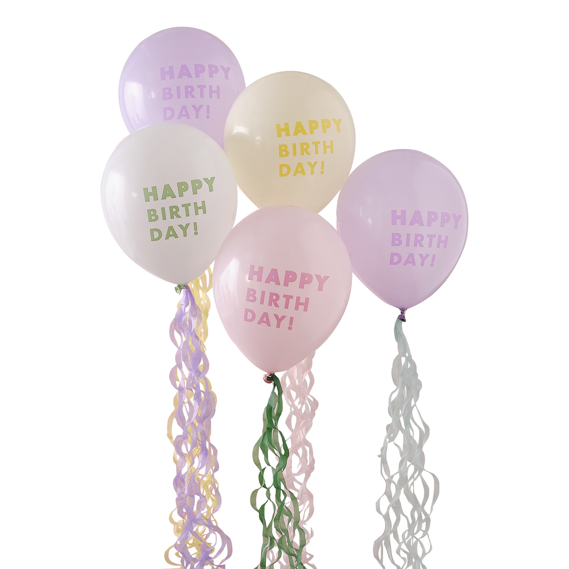 Ginger Ray Pastel Happy Birthday Balloon Bundle with Tissue Paper Tails