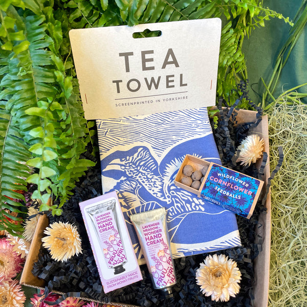 Sprouts of Bristol The Screen Printed Tea Towel, Wonky Fruit Hand Cream & Wildflower Seed Gift Set