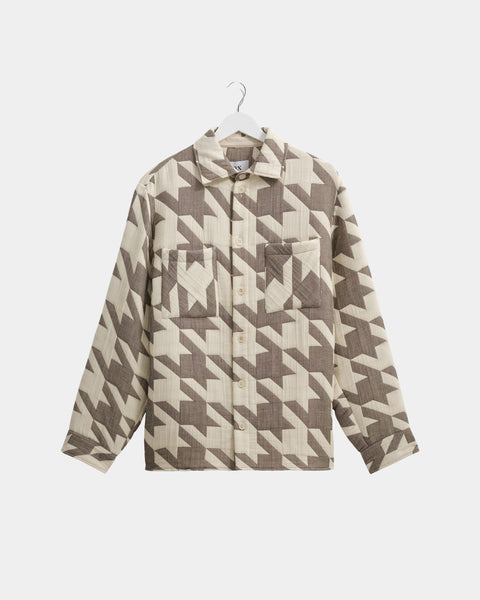 Wax London Whiting Houndstooth Quilted Overshirt - Ecru