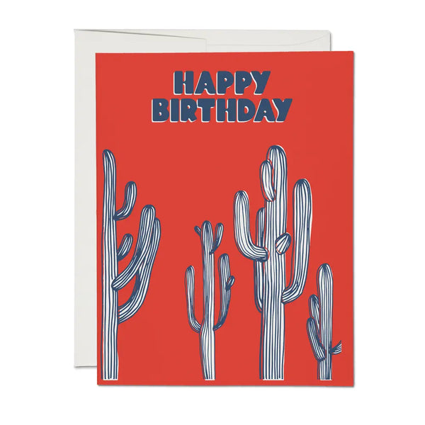 Red Cap Cactus Happy Birthday Card