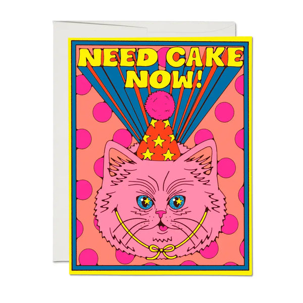 Red Cap Need Cake Now Greetings Card