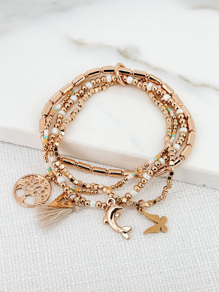 Envy Multi-Layer Gold Beaded Bracelets with Charms