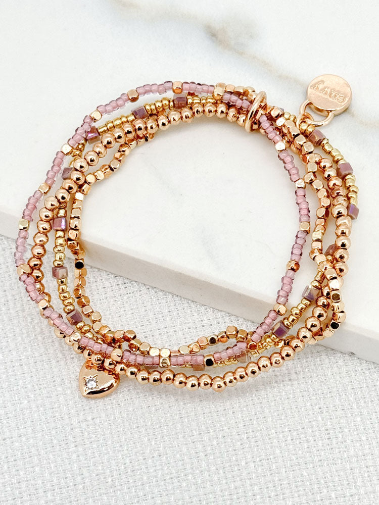 Envy Multi-Layered Pink & Gold Bracelet with Heart Charm