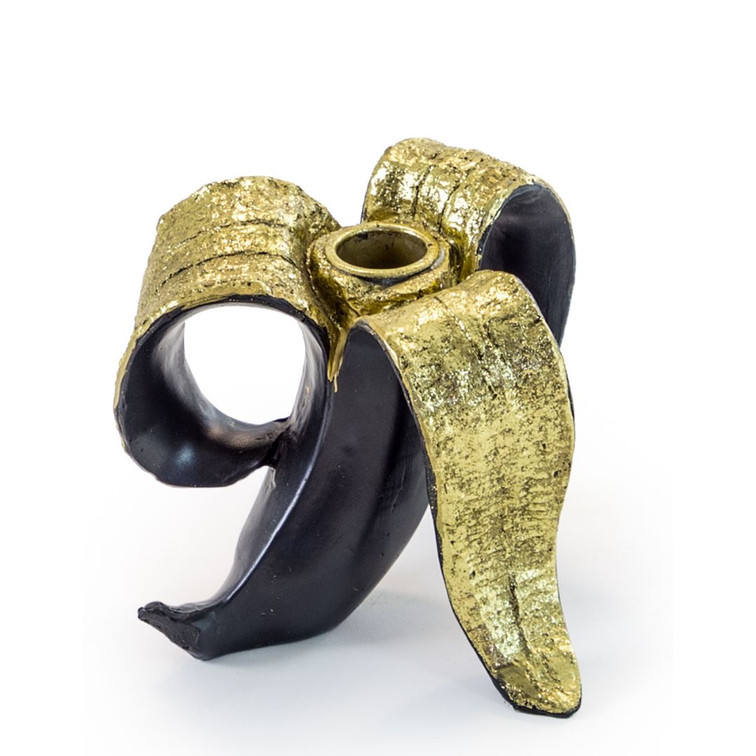 &Quirky Peeled Antique Black & Gold Banana Candle Holder