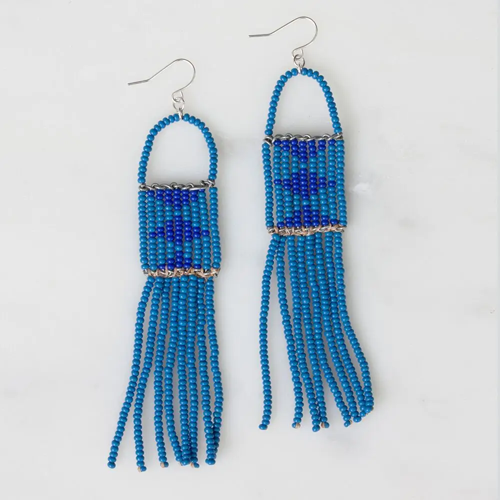 Bohemia Designs Dusky Blue and Cobalt Melako Fair Trade Bead Earrings