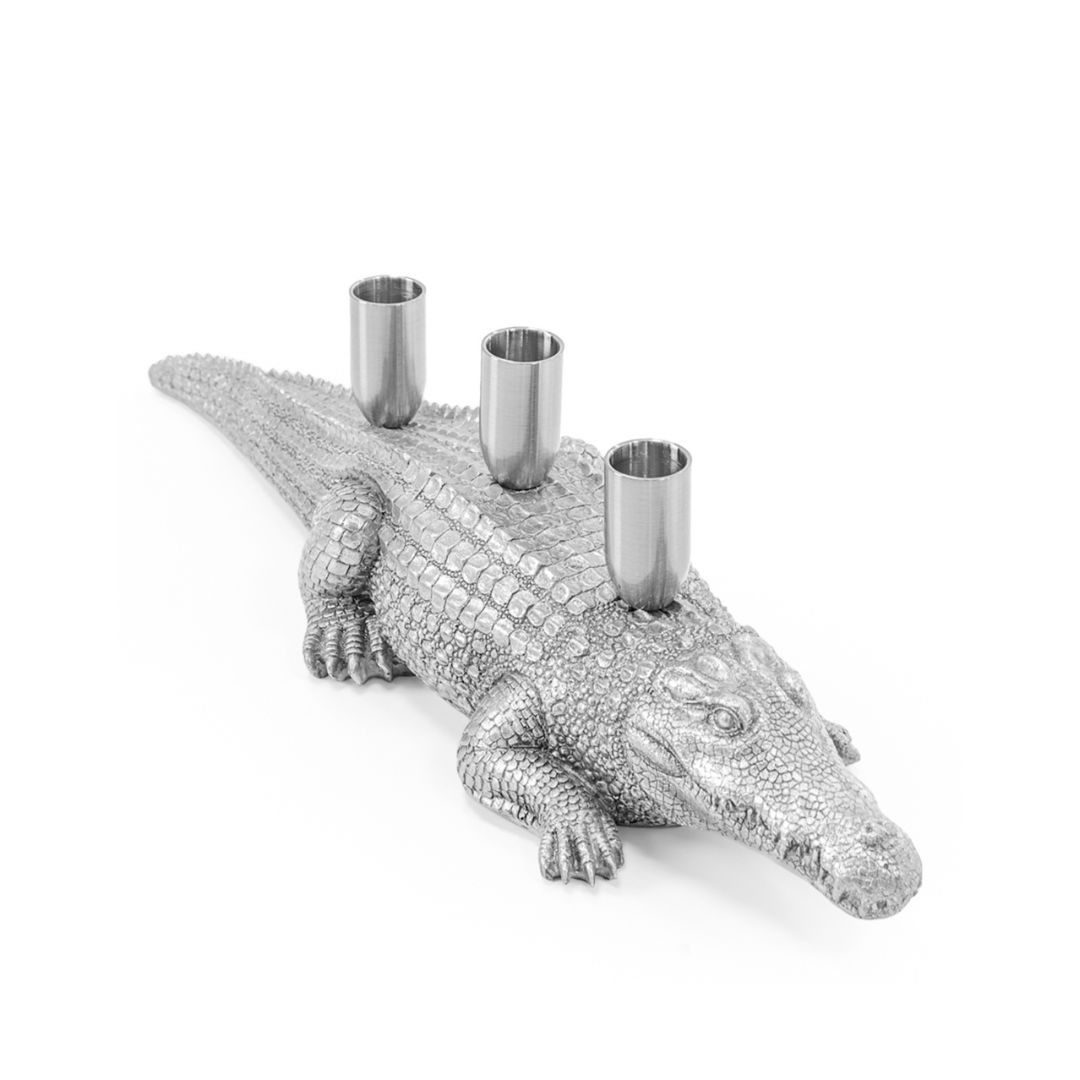 &Quirky Antique Silver Crocodile Candle Holder
