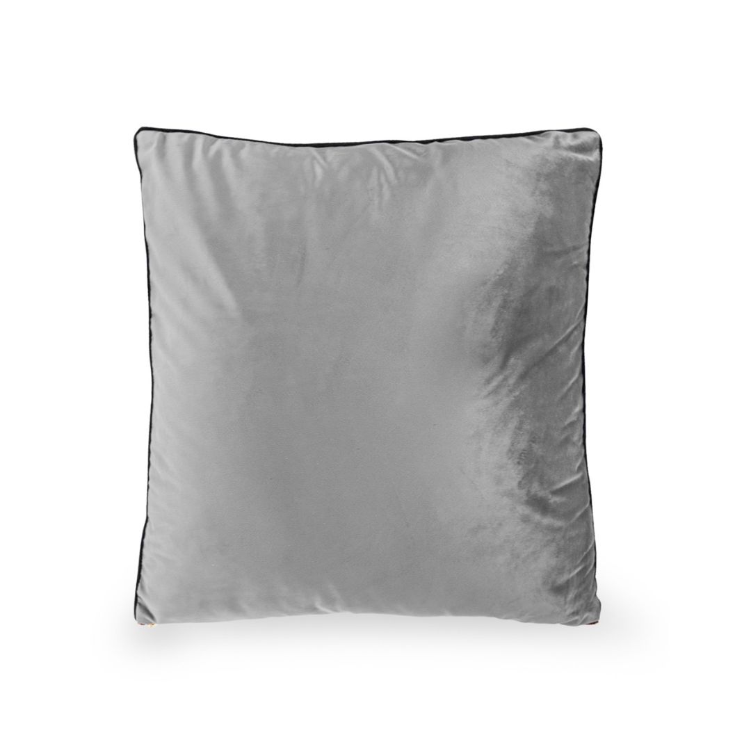 &Quirky Large Silver Velvet Cushion with Gold Effect Zip Detail