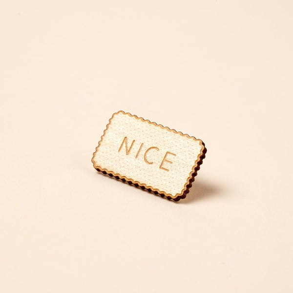 Dunked Nice Biscuit Wooden Pin Badge