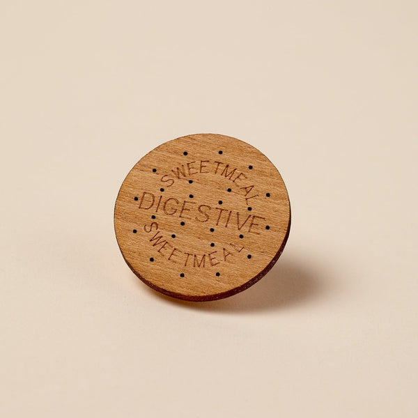 Dunked Digestive Biscuit Wooden Pin Badge