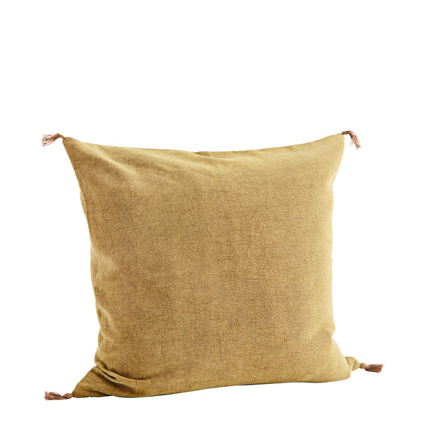 Madam Stoltz Dijon Cotton Cushion Cover with Gold Tassels, 50 x 50 Cm